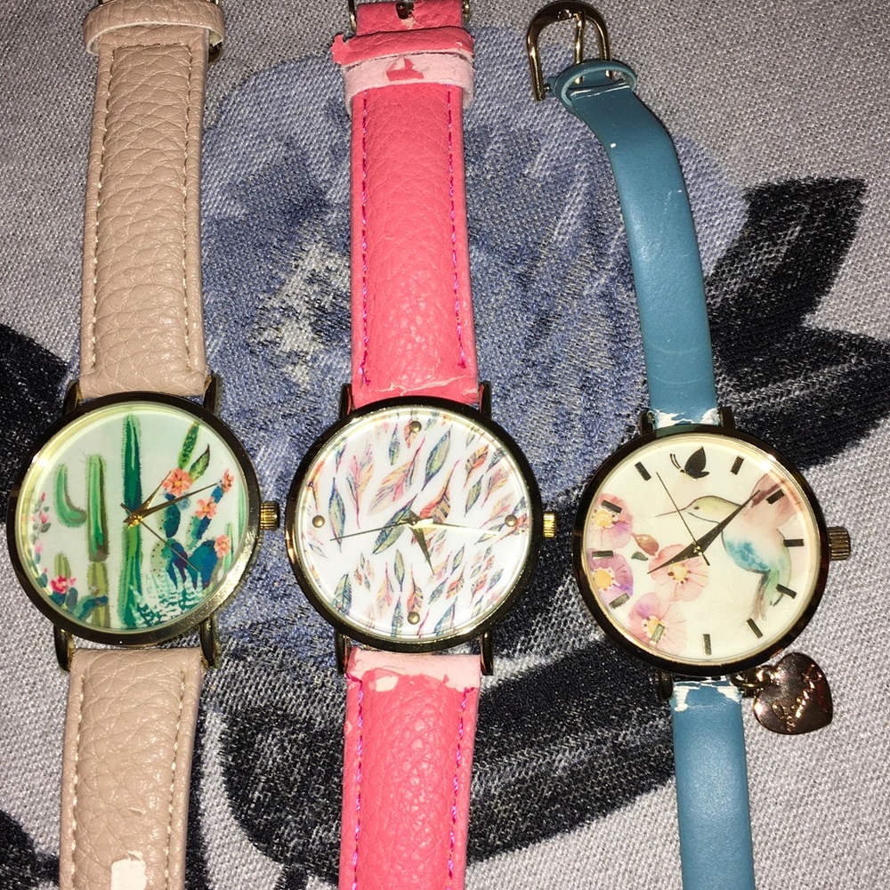 Women's Pink Strap Floral Watch with Bird Dial